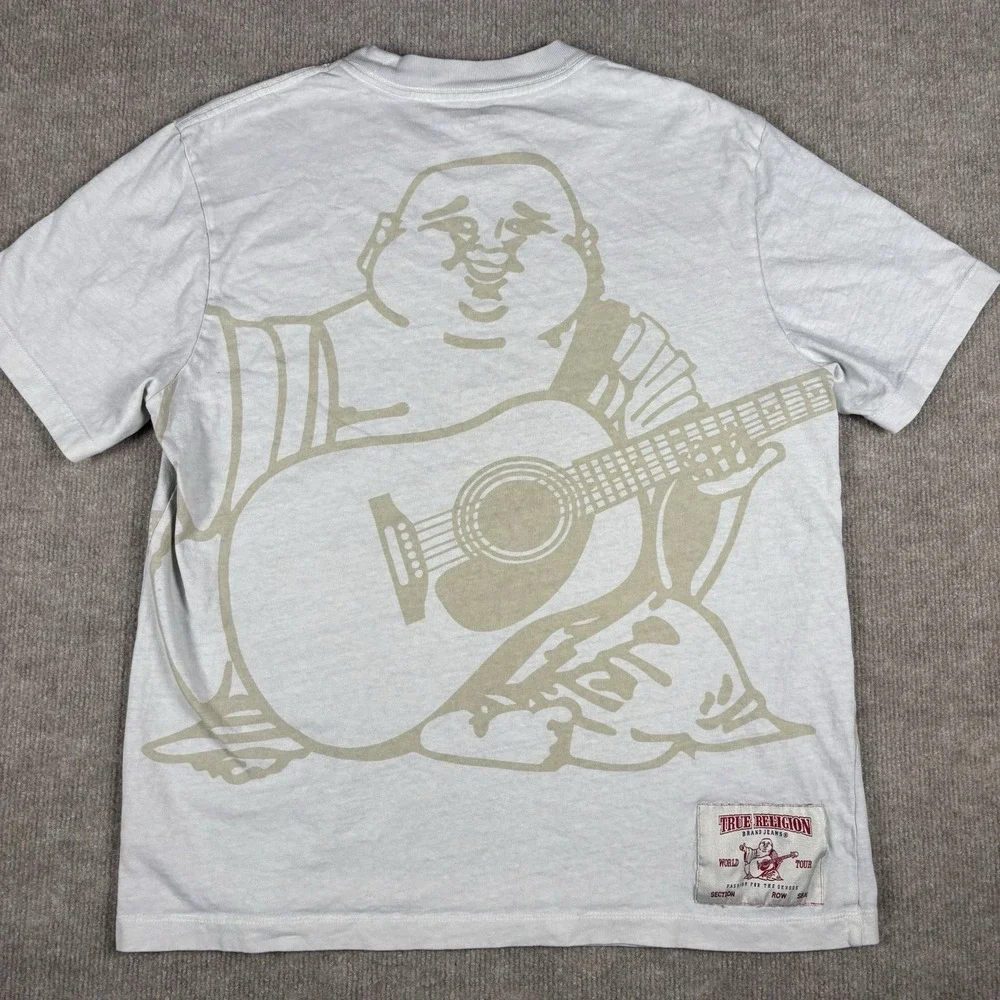 True Religion Buddha Guitar World Tour Graphic T Shirt Mens Medium White Logo